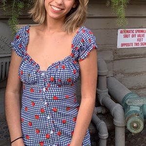 SOLD - Gingham Fruit Print Midi Dress